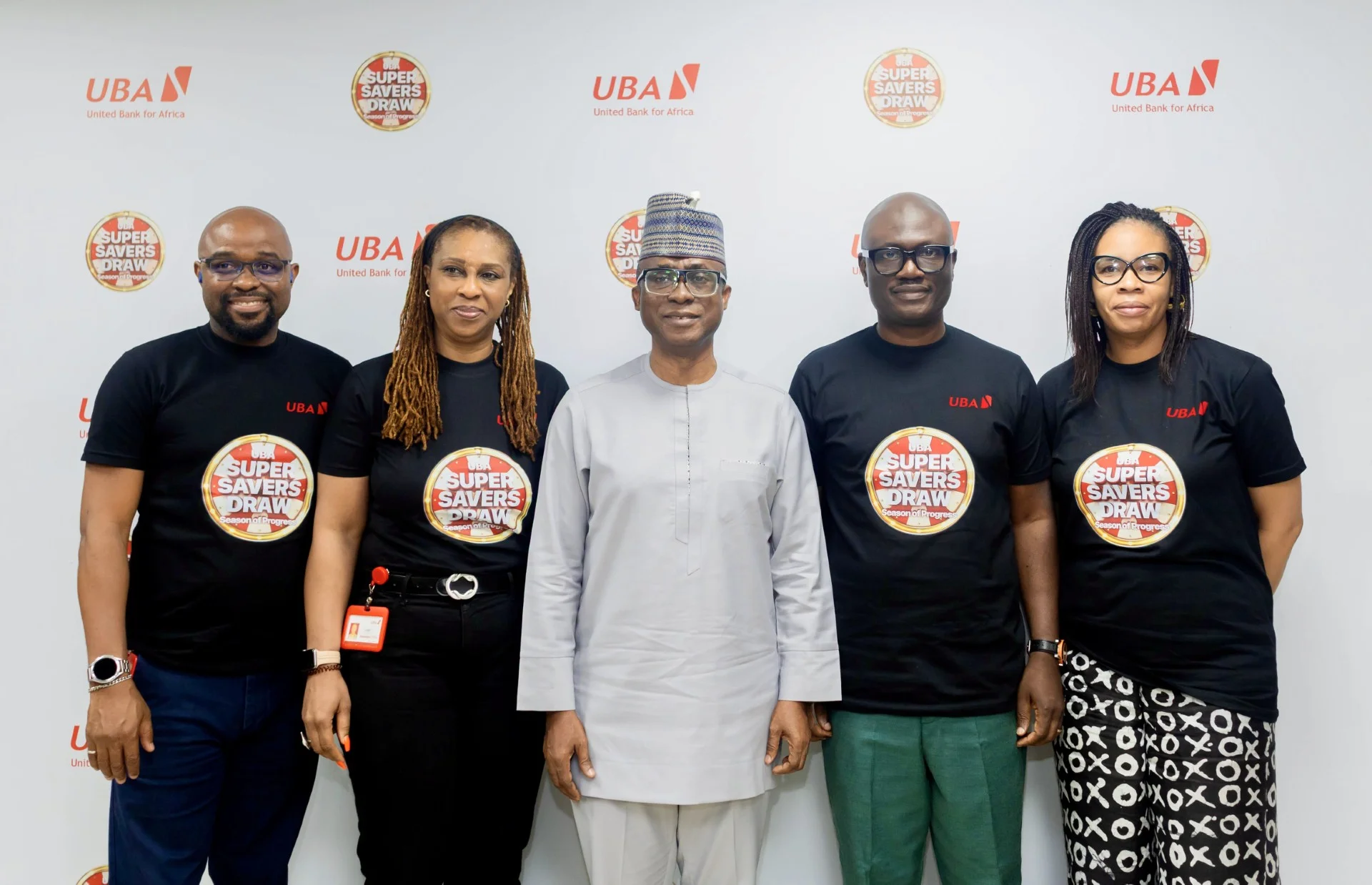 L-R: Head, Bancassurance and Retail Liabilities, United Bank for Africa(UBA), Uche Eleanya; Group Head, Remittances, UBA, Uzoamaka Oyeka; Group Deputy Managing Director, UBA, Chukwuma Nweke; Group Head, Retail and Digital Banking, UBA, Shamsideen Fashola; and Group Head, Marketing and Corporate Communications, UBA, Alero Ladipo, at the official unveiling of the 5th edition of the UBA Super Savers Promo - Season of Progress, in Lagos at the weekend.