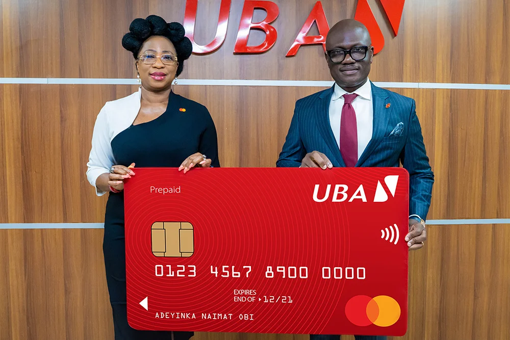 Mastercard’s Country Manager, West Africa, Dr Folasade Femi-Lawal and Group Head, Retail & Digital Banking, United Bank for Africa (UBA), Shamsideen Fashola, during the launch of the Mastercard Prepaid Card to further accelerate financial inclusion and expand access to digital payment solutions across Africa, held at the bank’s headquarters in Lagos on Monday