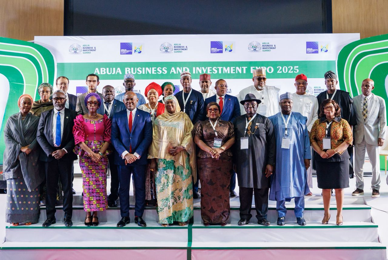 Chairman, United Bank for Africa (UBA) Plc. and Heirs Holdings, Tony O. Elumelu CFR; Minister of State for the FCT, Dr Mariya Mahmoud and Convener and Host/ Group Managing Director (GMD) of Abuja Investments Company Limited (AICL), Ambassador Dr. Maureen Tamuno, flanked by dignitaries at the Abuja Business & Investment Summit & Expo 2025, held at the Bola Ahmed Tinubu International Conference Centre Abuja on Wednesday.