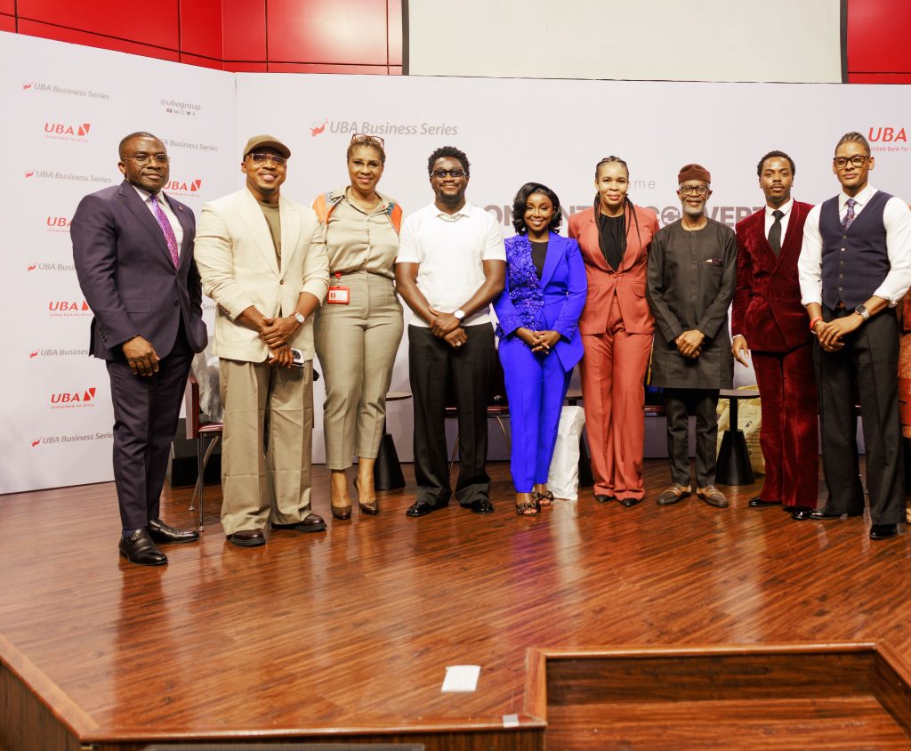Directorate Head, Group Resources, United Bank for Africa(UBA), Tomiwa Sotiloye; Group Head, Remittances, United Bank for Africa, Uzomaka Oyeka; Nigerian Content Creator, Nasiru Lawal (Nasboi); Kenyan Actress and Media Entrepreneur, Catherine Kamau; Group Head, Marketing & Corporate Communications, Alero Ladipo; Managing Director/CEO at Nitro 121, Dr. Lampe Omoyele; Nigerian Digital Influencer, Enioluwa Adeoluwa and  Digital Creator & Actor, Elozonam Ogbolu; at the UBA Business Series, themed , “Content that Converts: Building Influence and Driving Growth Through Strategic Marketing,” held at the UBA House in Lagos on Thursday
