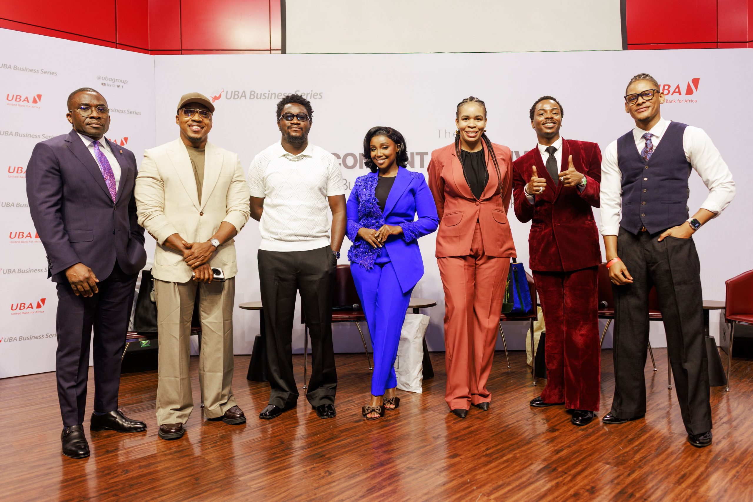 Directorate Head, Group Resources, United Bank for Africa(UBA), Tomiwa Sotiloye; Digital Health Educator, Chinonso Egemba (Aproko Doctor); Content Creator, Nasiru Lawal (Nasboi); Kenyan Actress and Media Entrepreneur, Catherine Kamau; Group Head, Marketing and Corporate Communications, UBA, Alero Ladipo; Digital Influencer, Enioluwa Adeoluwa; and Digital Creator & Actor, Elozonam Ogbolu, at the UBA Business Series Session, themed, “Content that Converts: Building Influence and Driving Growth Through Strategic Marketing,” held at the UBA House in Lagos, on Thursday
