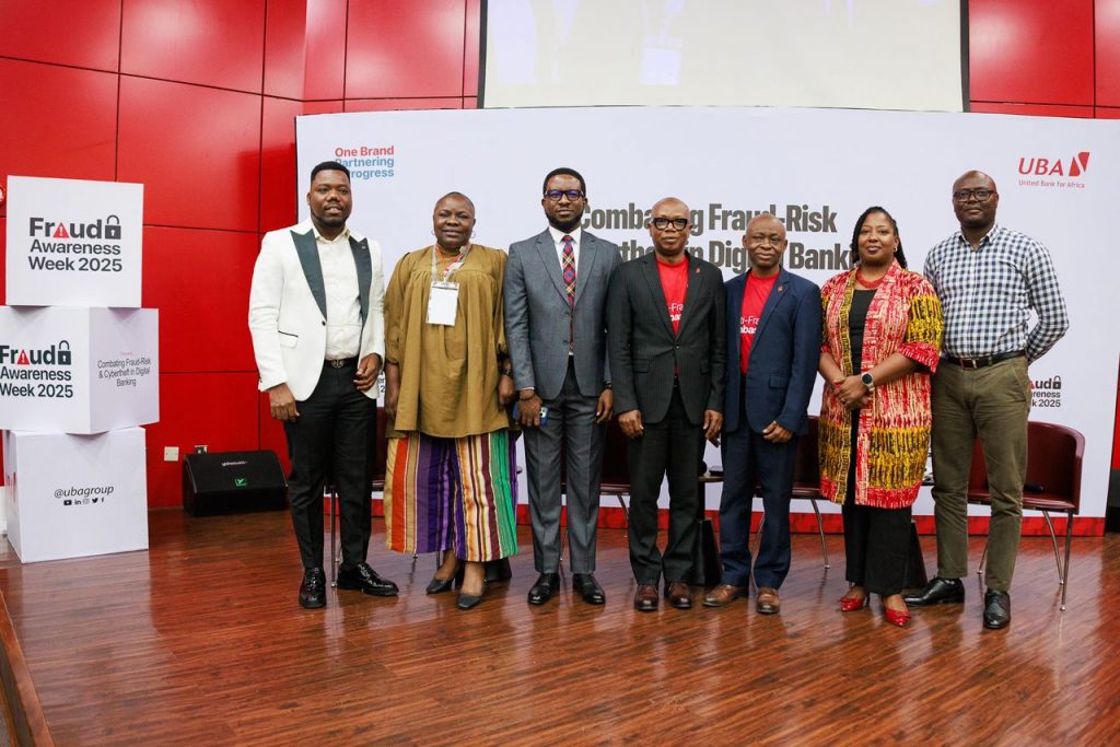 l-r: Senior Compliance Manager, West & Central Africa, Yellow Card, Bright Anyanwu; Zonal Coordinator, South West Office, Federal Competition and Consumer Protection Council, Olubunmi Otti;  Director, Consulting, Forvis Mazars, Fiyinfolu Okedare; Chief Internal Auditor, United Bank for Africa (Plc), Kayode Ajayi; Chief Audit Executive, Energy & Renewable Sector and Technical Officer, Lekki Concession Company, Adebayo Adebesin during UBA Fraud Awareness Week, themed: ‘Combating Fraud- Risk &Cybertheft in Digital Banking, held at the UBA House, Marina on 21 November