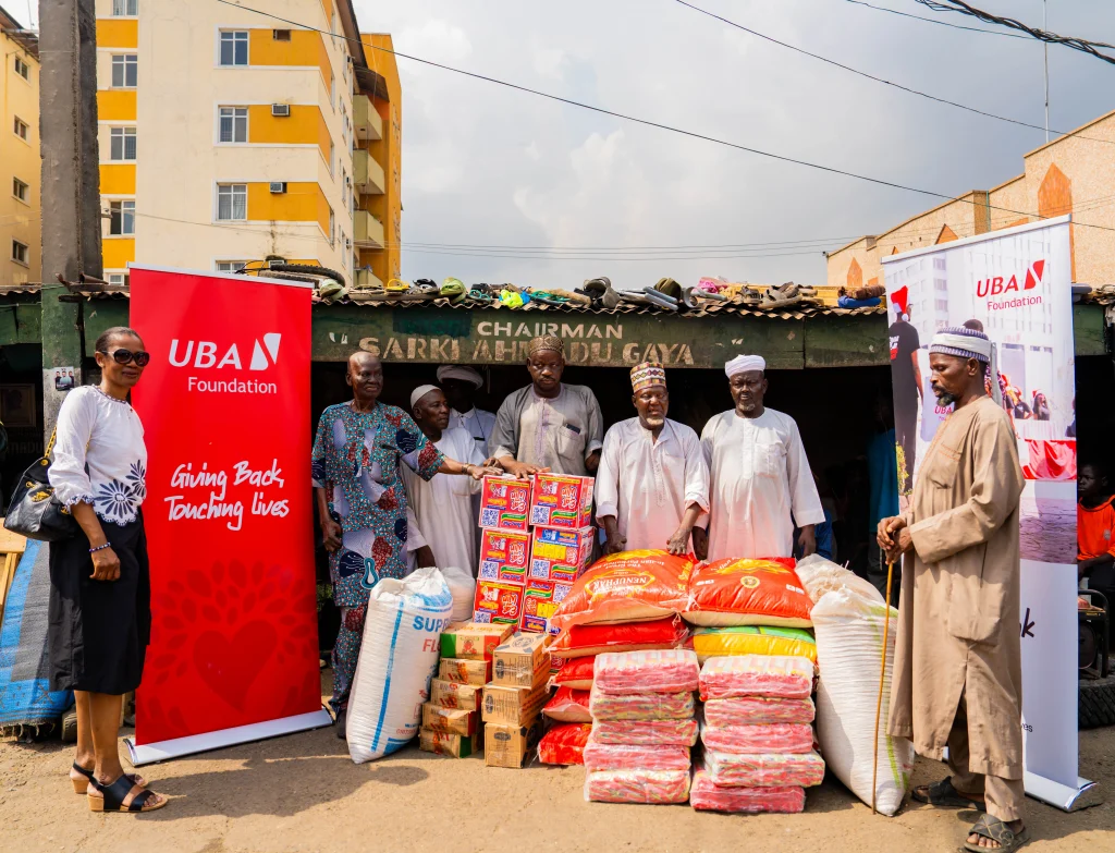 MD/CEO UBA Foundation, Bola Atta presenting gifts items and non-perishable food items to vulnerable communities of Okobaba, Lagos, recently
