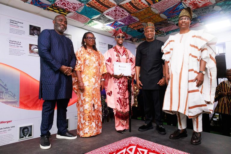 l-r: Group Executive, Treasury and Financial Institutions, United Bank for Africa (UBA), Samuel Ocheho; Chief Risk Officer, Awele Ajibola; Winner, Modern African Muse, UBA Africa Day 2026 and Staff, Temitayo Abayomi; Group Managing Director/CEO, UBA, Oliver Alawuba and Executive Director Designate, Corporate Banking, Tosin