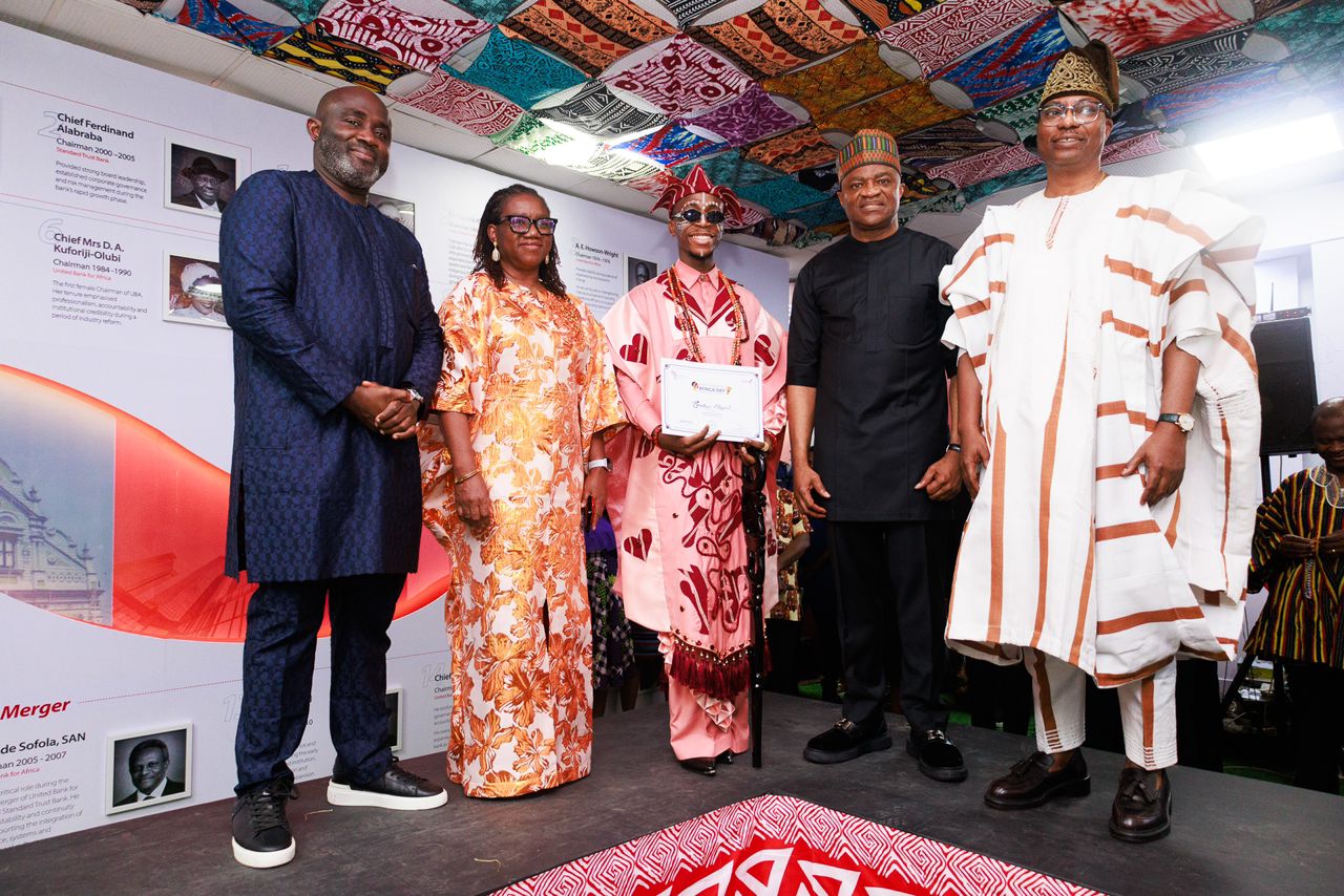 l-r: Group Executive, Treasury and Financial Institutions, United Bank for Africa (UBA), Samuel Ocheho; Chief Risk Officer, Awele Ajibola; Winner, Modern African Muse, UBA Africa Day 2026 and Staff, Temitayo Abayomi; Group Managing Director/CEO, UBA, Oliver Alawuba and Executive Director Designate, Corporate Banking, Tosin