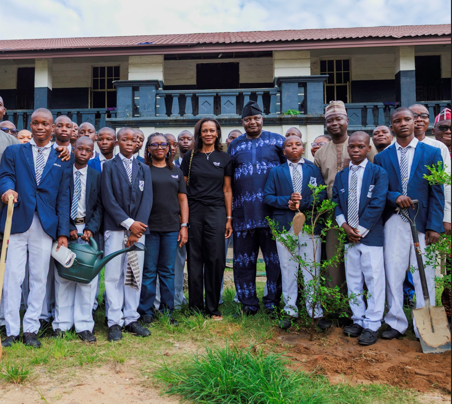 L - R: Group Chief Risk Officer, United Bank for Africa (UBA), Awele Ajibola; Managing Director/CEO, UBA Foundation, Bola Atta; Director and Principal, King’s College, Magaji Zachariah, and King’s College Teacher, Bello AA.,  flanked by students and staff members of King’s College, Lagos Island, during the UBA Foundation Tree Planting Exercise held at the school in commemoration of World Environment Day 2026, at the weekend.