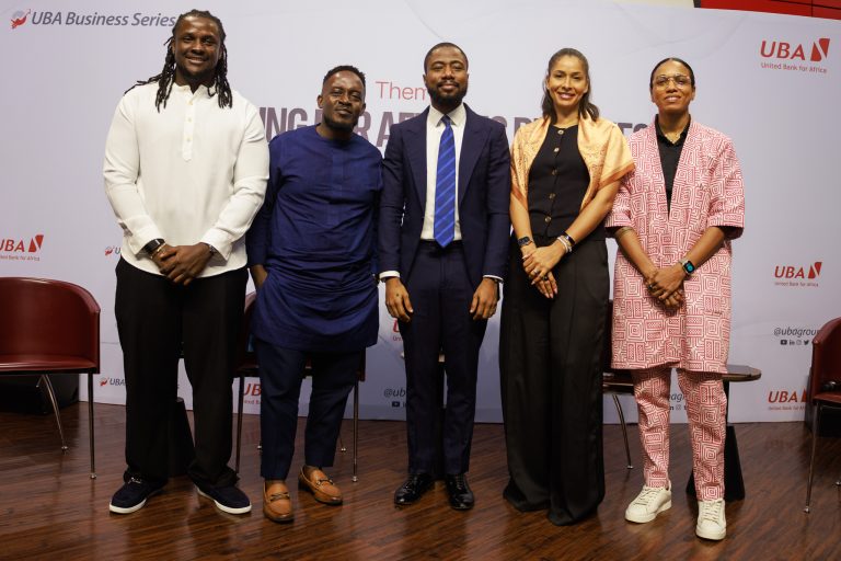 L-R: Co-founder and Chief Executive Officer of Chowdeck, Femi Aluko; Rapper and Entrepreneur, M.I Abaga; Head Segment/Channel Marketing, UBA, Olufemi Osobajo; Venture Capitalist/ Co-founder, Octerra Capital, Ashim Egunjobi and Founder, Lumination Global Network during the UBA Small Medium Enterprise (SME) Business Series, themed ‘,"Building for Africa's Realities: Turning Consumer Feedback into Technology-Driven Solutions," ’held at UBA house, Marina, Lagos, on Thursday
